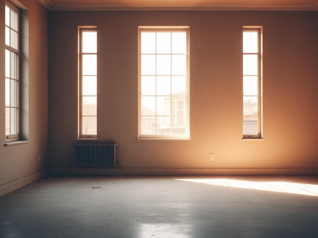 Pièce remise en état après travaux, sols et vitres nettoyés